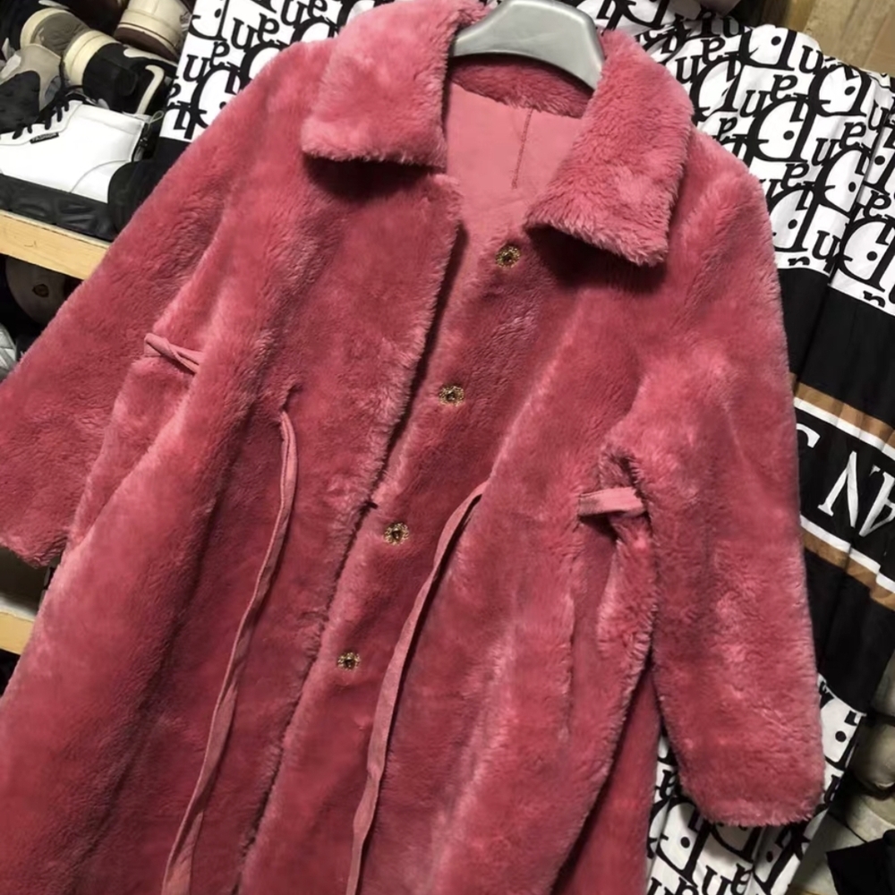 Women's Pink Teddy Coat - Plush Long Faux Fur Jacket - Picture 4 of 8